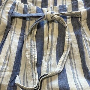 DD77 Paperbag Style Striped LinenBlend Wide Leg Pant | Size XS | Blue&White
